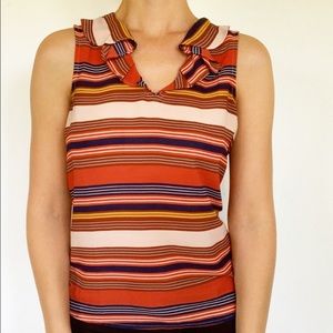 LOFT sleeveless striped ruffle collar blouse size XXSP
